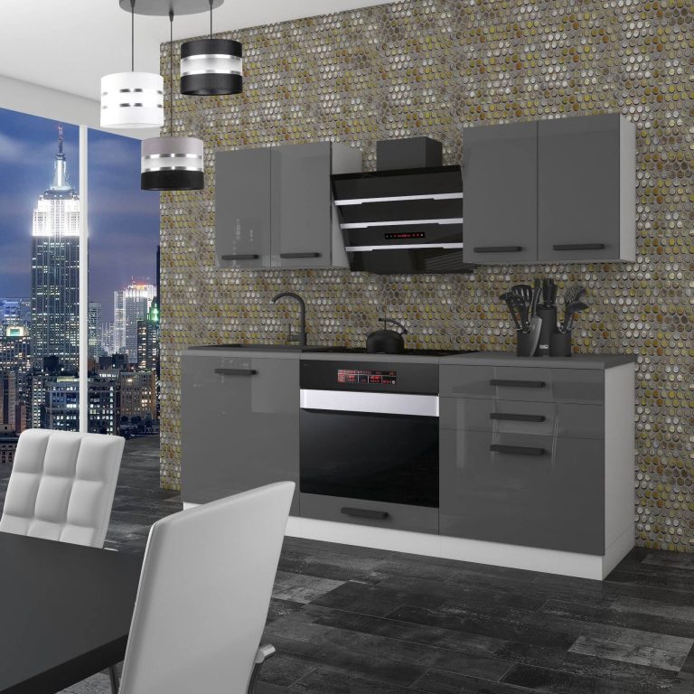 Meubles de cuisine Premium Version Complète 180 cm brillance gris sans plan de travail Fabricant INF MARY/0/WT/S/0/B1
 