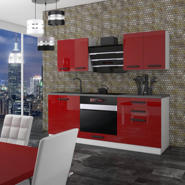 Meubles de cuisine Premium Version Complète 180 cm brillance rouge avec plan de travail Fabricant INF MARY/0/WT/R/B/B1