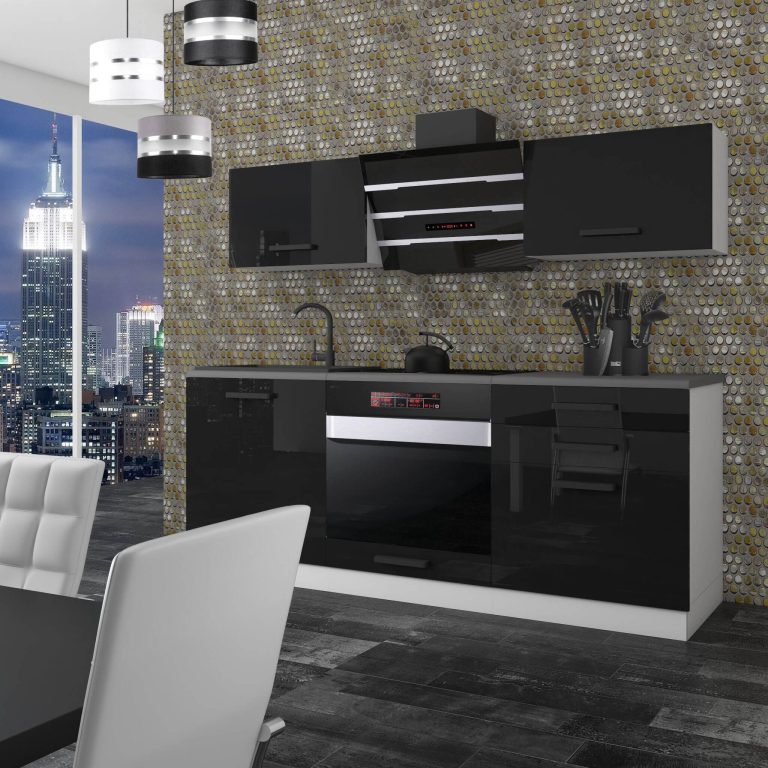 Meubles de cuisine Premium Version Complète 180 cm noir brillant sans plan de travail Fabricant INF SOPHIA/0/WT/B/0/B1