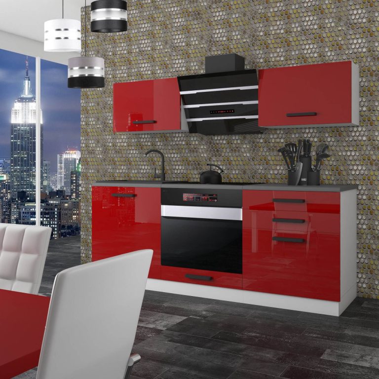  Meubles de cuisine Premium Version Complète 180 cm rouge brillant avec plan de travail Fabricant INF SOPHIA/0/WT/R/B/B1
