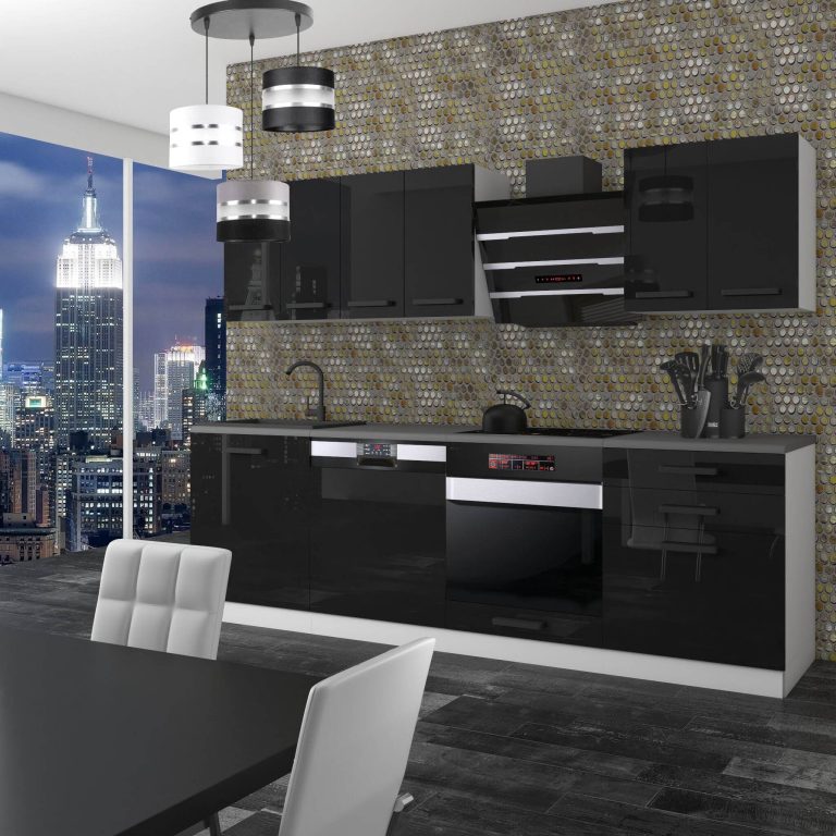 Meubles de cuisine Premium Version Complète 240 cm brillance noir sans plan de travail Fabricant INF SUSAN/0/WT/B/0/B1