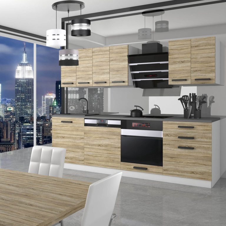 Meubles de cuisine Premium Version Complète 240 cm en chêne chêne wotan chêne sonoma avec plan de travail Fabricant TOR SUSAN/0/WT/DS/B/B1

