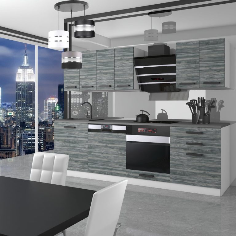 Meubles de cuisine Premium Version Complète 240 cm gris graphite anthracite avec plan de travail Fabricant TOR SUSAN/0/WT/GW/B/B1
