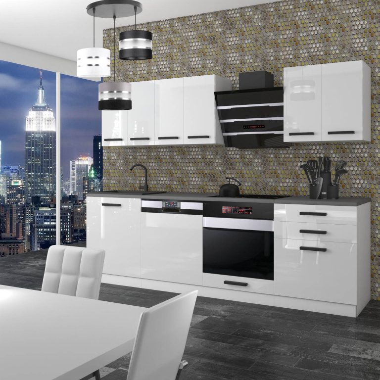 Meubles de cuisine Premium Version Complète 240 cm brillance blanc avec plan de travail Fabricant INF SUSAN/0/WT/W/B/B1