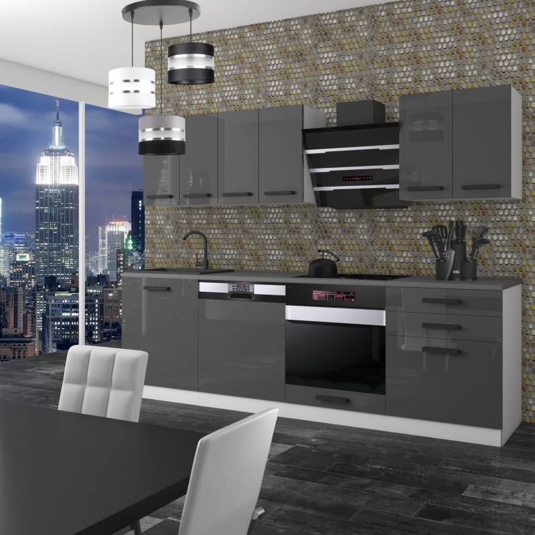 Meubles de cuisine Premium Version Complète 240 cm brillance gris avec plan de travail Fabricant INF SUSAN/0/WT/S/B/B1