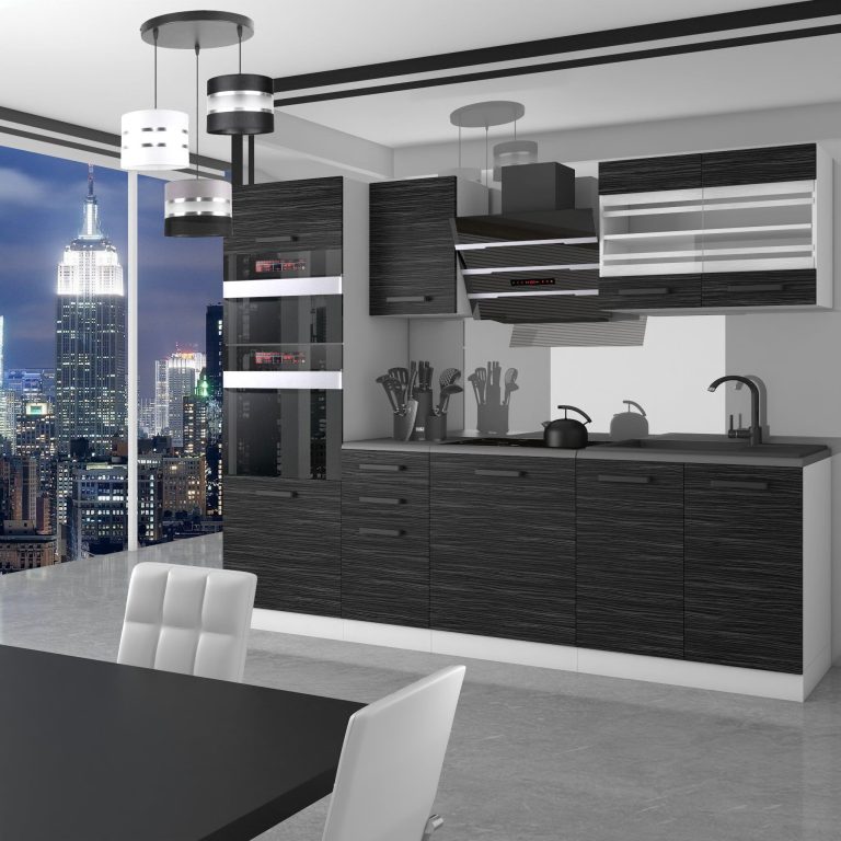 Meubles de cuisine Premium Version Complète 240 cm noir ébène sombre sans plan de travail Fabricant TOR TRACY/0/WT/HK/0/B1