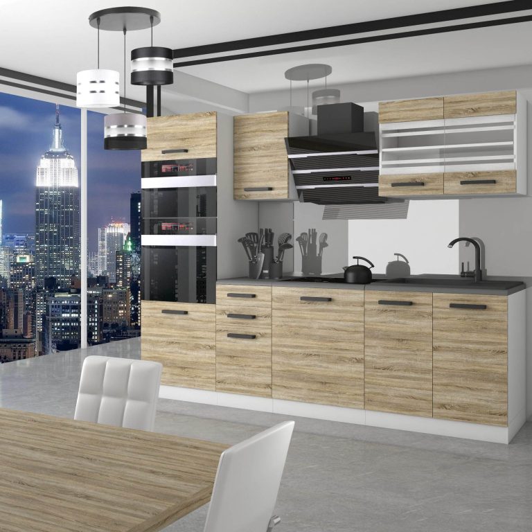 Meubles de cuisine Premium Version Complète 240 cm en chêne chêne wotan chêne sonoma avec plan de travail Fabricant TOR TRACY/0/WT/DS/B/B1
