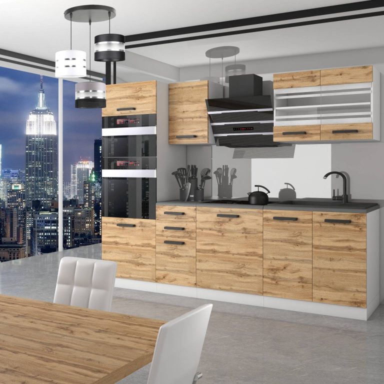 Meubles de cuisine Premium Version Complète 240 cm en chêne chêne wotan chêne sonoma avec plan de travail Fabricant TOR TRACY/0/WT/DW/B/B1
