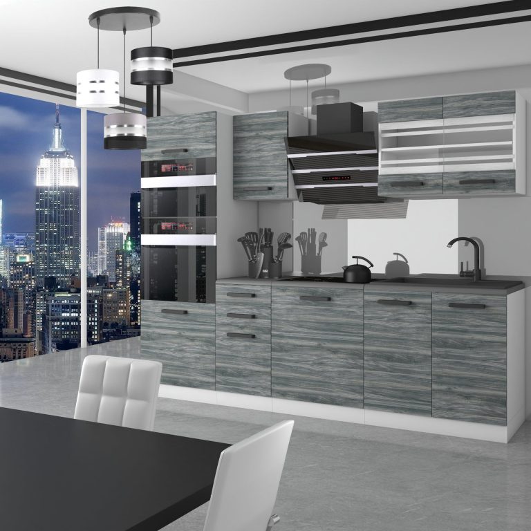 Meubles de cuisine Premium Version Complète 240 cm gris graphite anthracite avec plan de travail Fabricant TOR TRACY/0/WT/GW/B/B1
