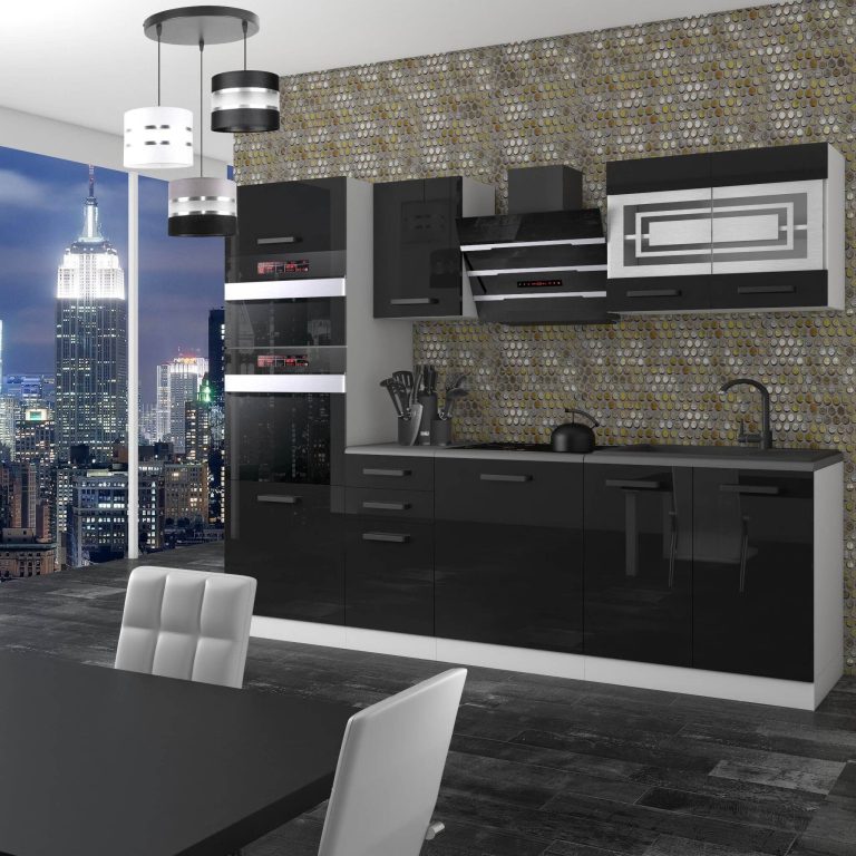 Meubles de cuisine Premium Version Complète 240 cm brillance noir avec plan de travail Fabricant INF TRACY/0/WT/B/B/B1