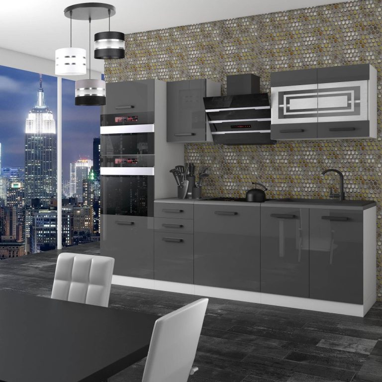 Meubles de cuisine Premium Version Complète 240 cm brillance gris avec plan de travail Fabricant INF TRACY/0/WT/S/B/B1