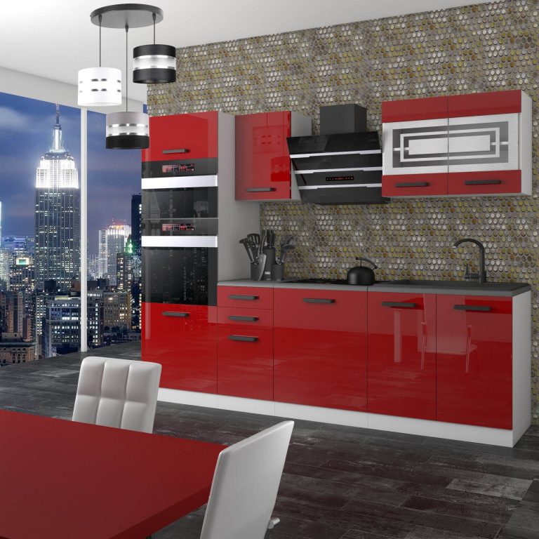 Meubles de cuisine Premium Version Complète 240 cm brillance rouge avec plan de travail Fabricant INF TRACY/0/WT/R/B/B1