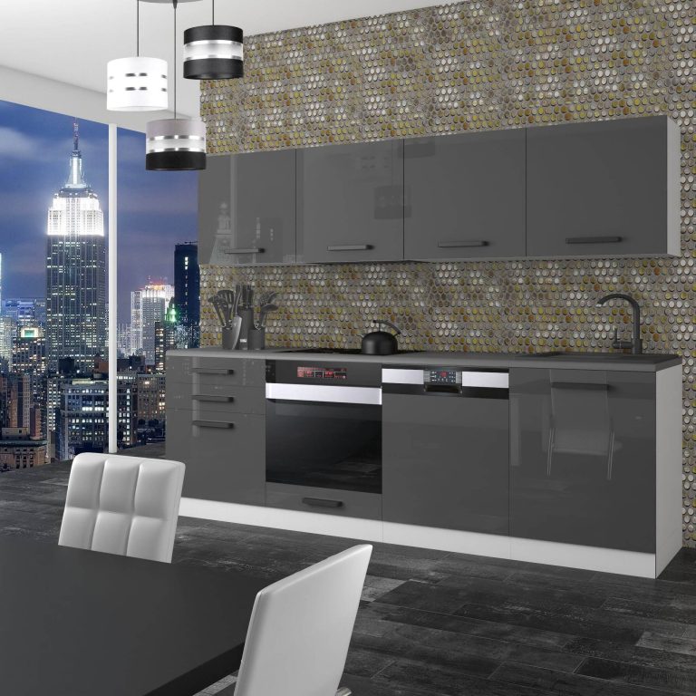 Meubles de cuisine Premium Version Complète 240 cm brillance gris sans plan de travail Fabricant INF ALICE/0/WT/S/0/ B1