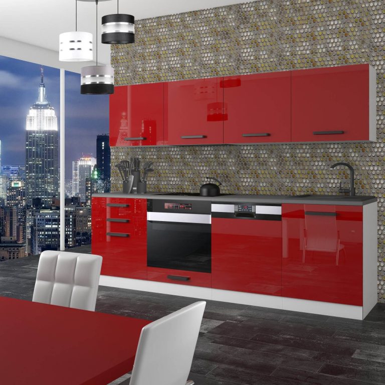 Meubles de cuisine Premium Version Complète 240 cm brillance rouge avec plan de travail Fabricant INF ALICE/0/WT/R/B/ B1