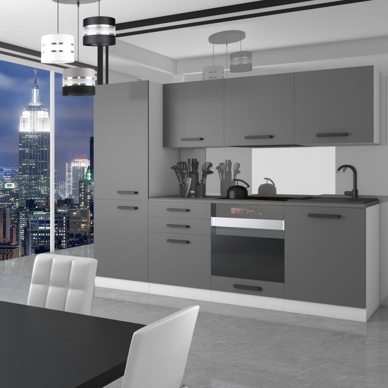 Meubles de cuisine Premium Version Complète 240 cm gris graphite anthracite sans plan de travail Fabricant TOR SANDY/0/WT/SR/0/B1