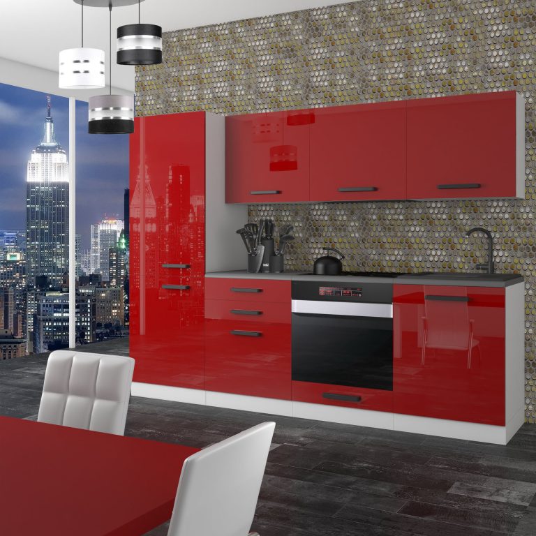 Meubles de cuisine Premium Version Complète 240 cm brillance rouge sans plan de travail Fabricant INF SANDY/0/WT/R/0/B1
