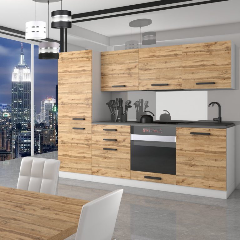 Meubles de cuisine Premium Version Complète 240 cm en chêne chêne wotan chêne sonoma avec plan de travail Fabricant TOR SANDY/0/WT/DW/B/B1
