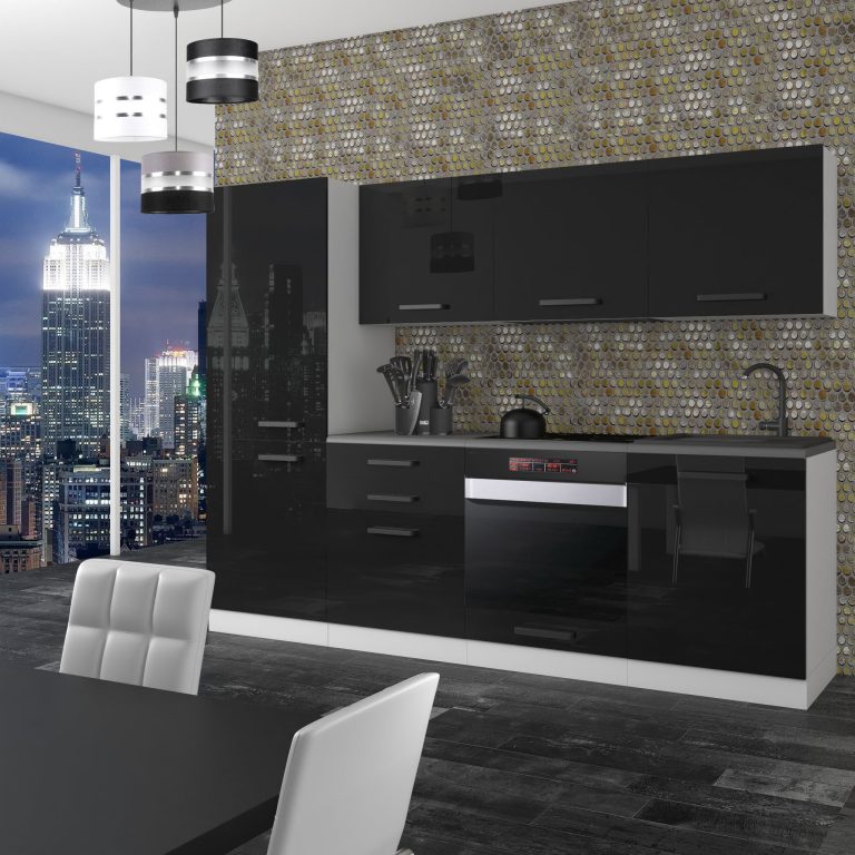 Meubles de cuisine Premium Version Complète 240 cm brillance noir avec plan de travail Fabricant INF SANDY/0/WT/B/B/B1