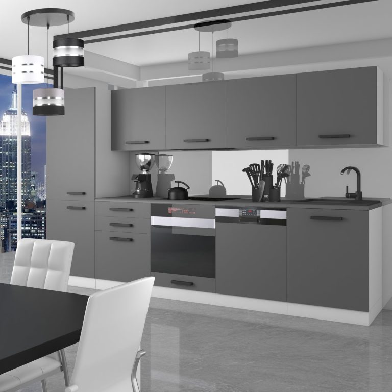 Meubles de cuisine Premium Version Complète 300 cm gris graphite anthracite avec plan de travail Fabricant TOR ROSE/0/WT/SR/B/B1
