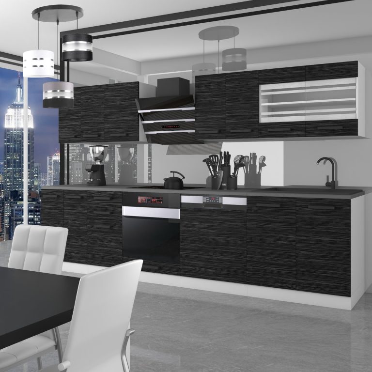 Meubles de cuisine Premium Version Complète 300 cm noir ébène sombre avec plan de travail Fabricant TOR LUCY/0/WT/HK/B/B1
