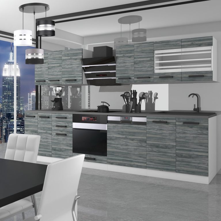 Meubles de cuisine Premium Version Complète 300 cm gris graphite anthracite avec plan de travail Fabricant TOR LUCY/0/WT/GW/B/B1
