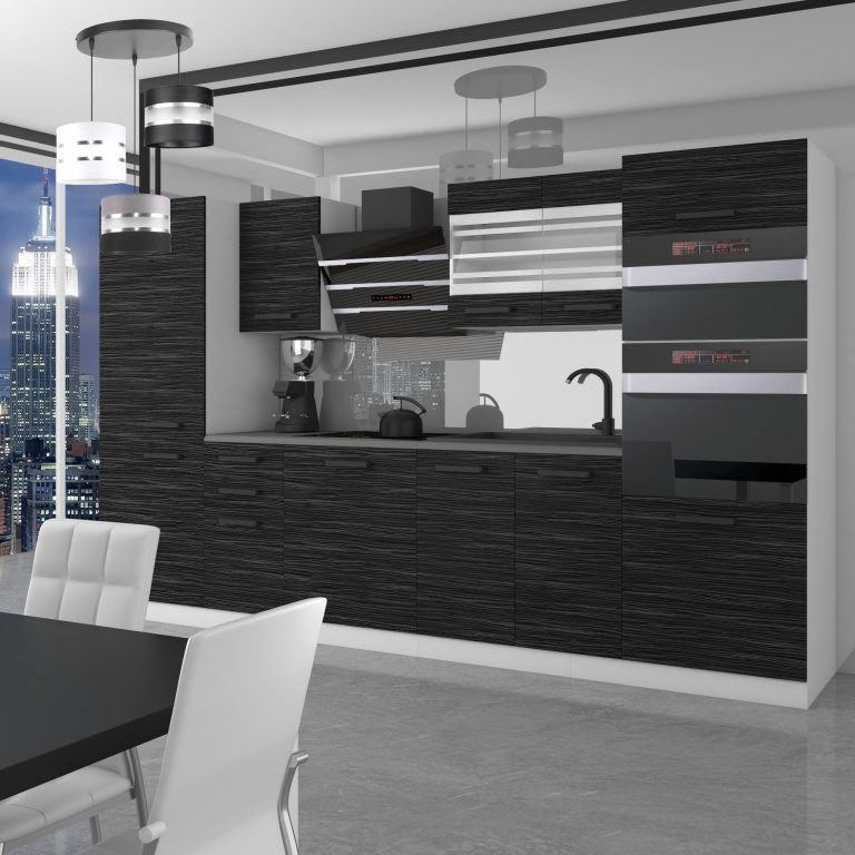Meubles de cuisine Premium Version Complète 300 cm noir ébène sombre sans plan de travail Fabricant TOR MILA/0/WT/HK/0/B1