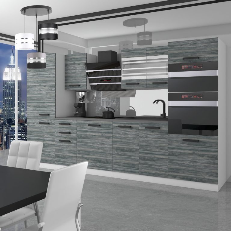 Meubles de cuisine Premium Version Complète 300 cm gris graphite anthracite avec plan de travail Fabricant TOR MILA/0/WT/GW/B/B1
