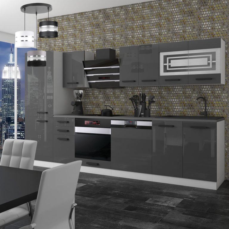 Meubles de cuisine Premium Version Complète 300 cm brillance gris sans plan de travail Fabricant INF CINDY/0/WT/S/0/B1
