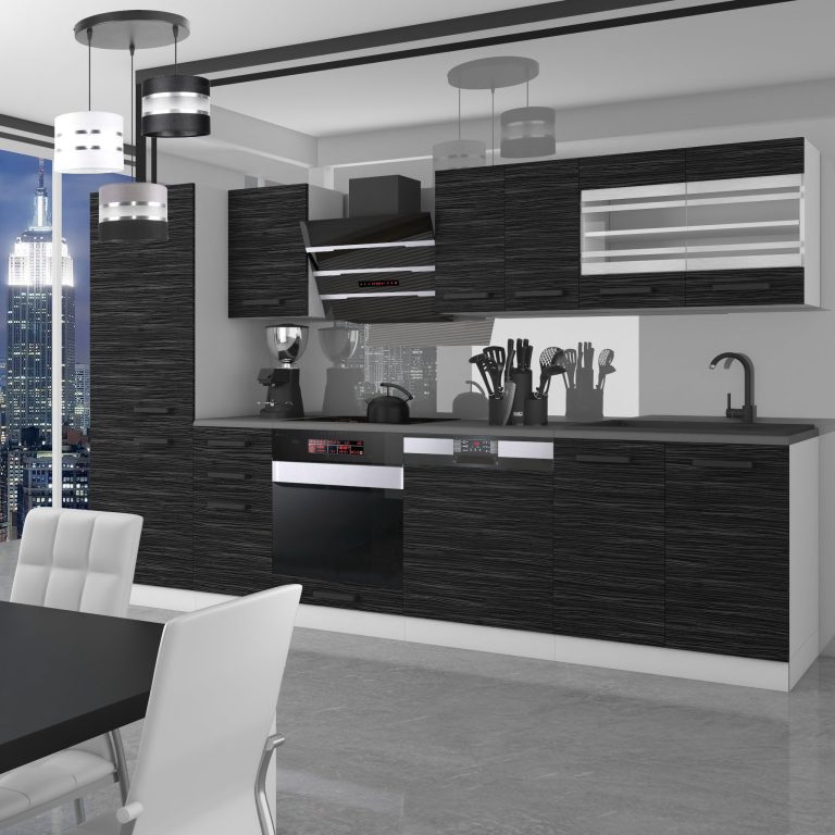 Meubles de cuisine Premium Version Complète 300 cm noir ébène sombre avec plan de travail Fabricant TOR CINDY/0/WT/HK/B/B1
