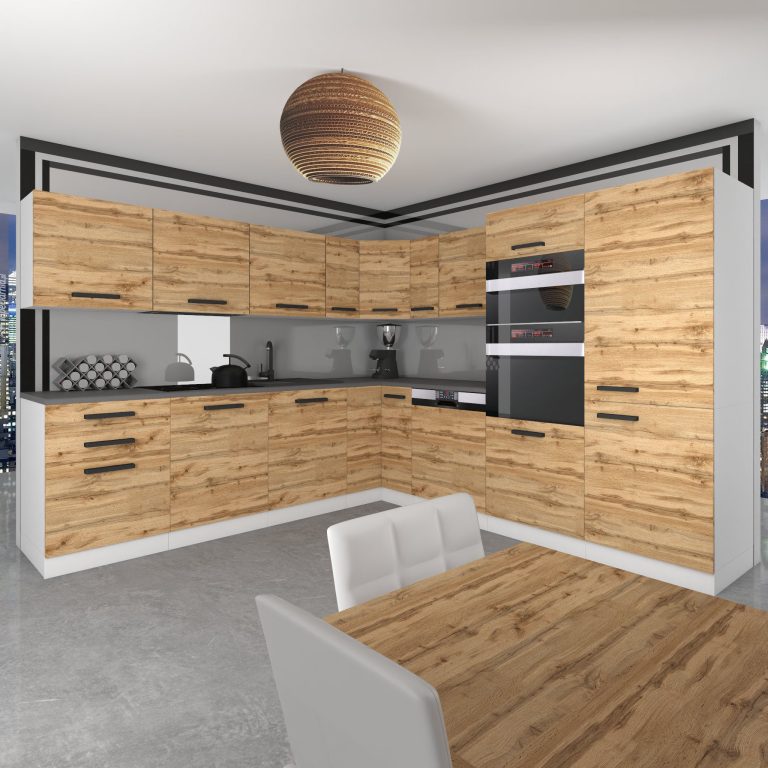 Meubles de cuisine Premium Version Complète 540 cm en chêne chêne wotan chêne sonoma avec plan de travail Fabricant TOR JANE/0/WT/DW/B/B1
