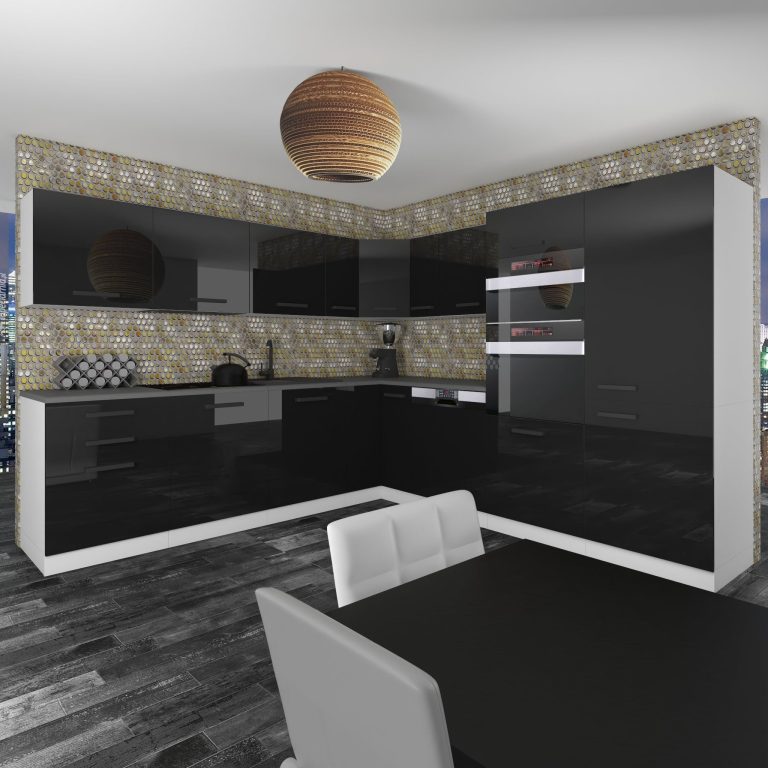 Meubles de cuisine Premium Version Complète 540 cm brillance noir avec plan de travail Fabricant INF JANE/0/WT/B/B/B1