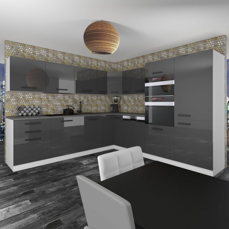 Meubles de cuisine Premium Version Complète 540 cm brillance gris avec plan de travail Fabricant INF JANE/0/WT/S/B/B1