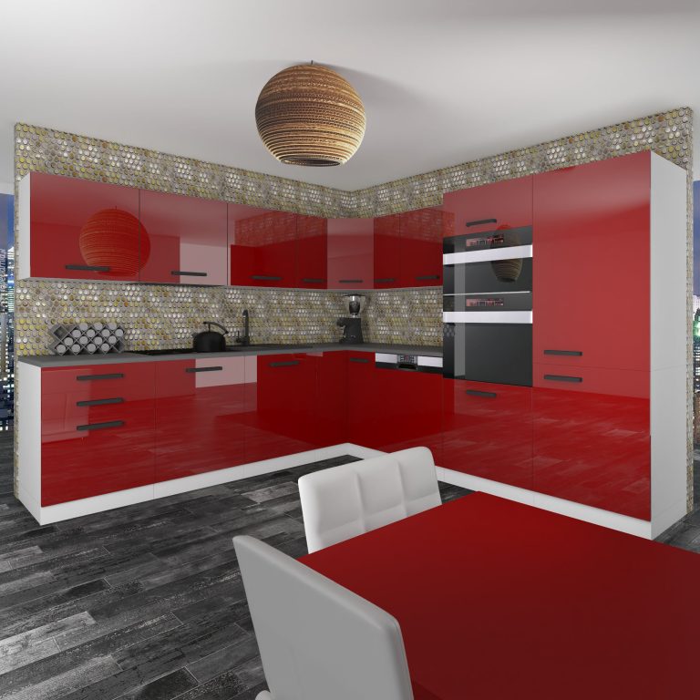Meubles de cuisine Premium Version Complète 540 cm brillance rouge avec plan de travail Fabricant INF JANE/0/WT/R/B/B1