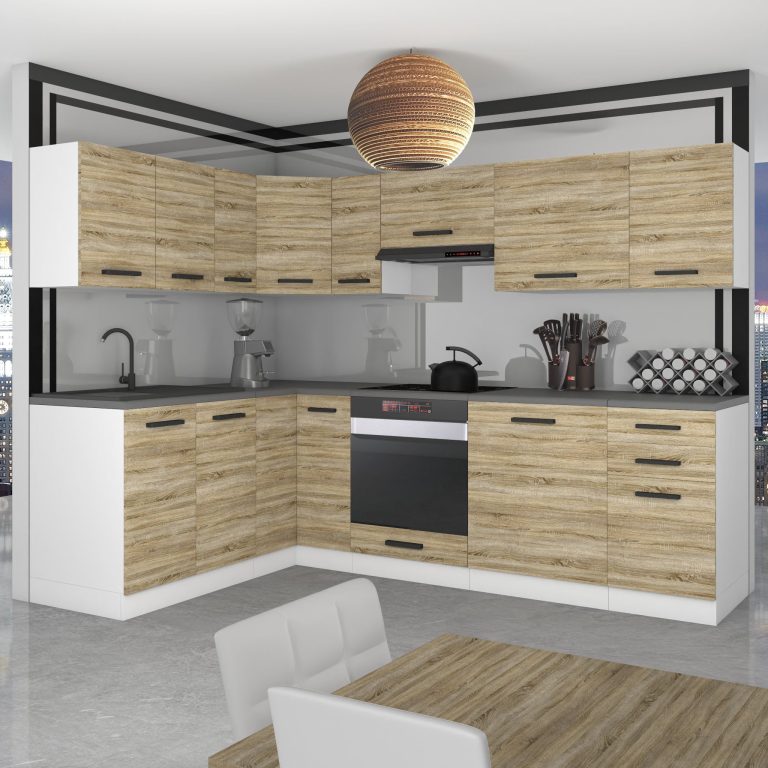 Meubles de cuisine Premium Version Complète 420 cm en chêne chêne wotan chêne sonoma avec plan de travail Fabricant TOR JANET/0/WT/DS/B/B1
