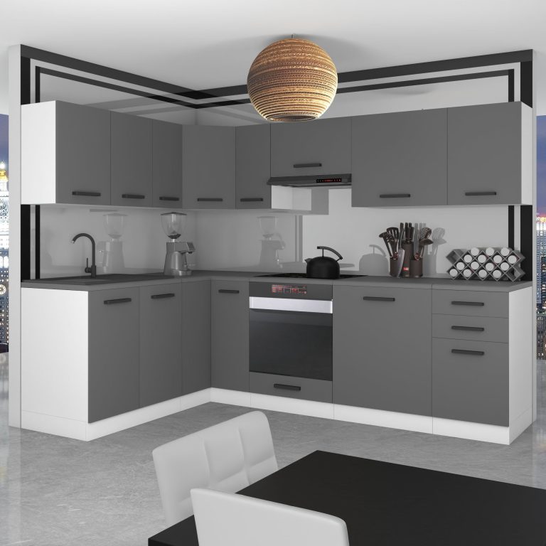 Meubles de cuisine Premium Version Complète 420 cm gris graphite anthracite avec plan de travail Fabricant TOR JANET/0/WT/SR/B/B1
