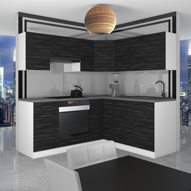 Meubles de cuisine Premium Version Complète 380 cm noir ébène sombre avec plan de travail Fabricant TOR SARAH/1/WT/HK/B/B1
