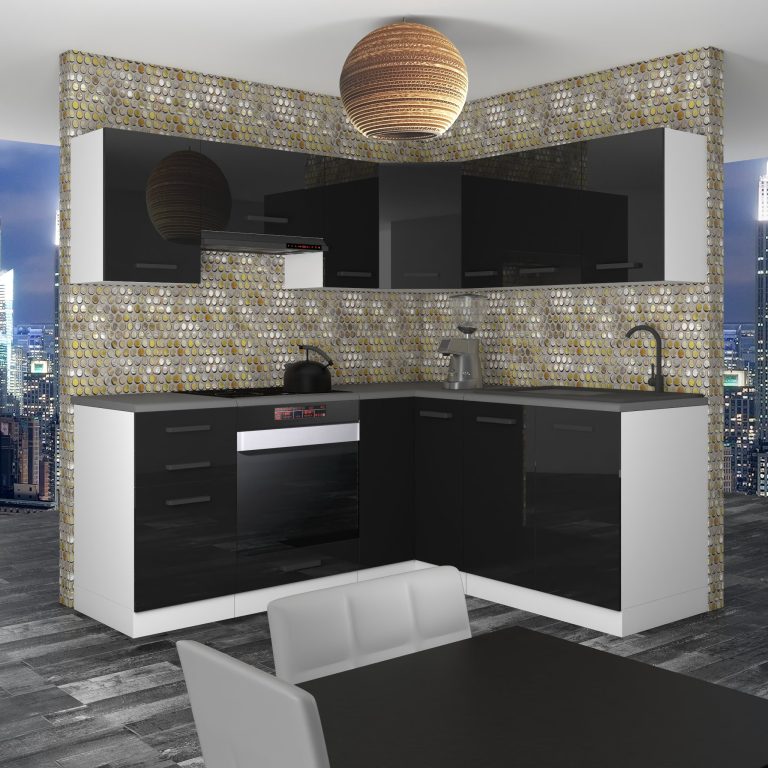Meubles de cuisine Premium Version Complète 380 cm brillance noir avec plan de travail Fabricant INF SARAH/1/WT/B/B/B1
