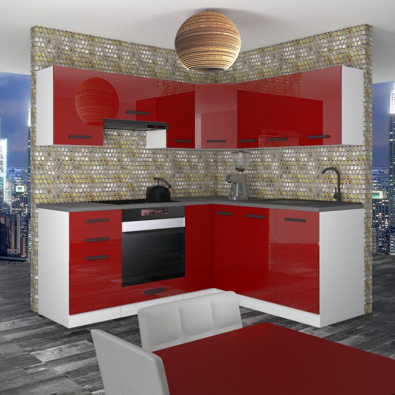 Meubles de cuisine Premium Version Complète 380 cm brillance rouge avec plan de travail Fabricant INF SARAH/2/WT/R/B/B1
