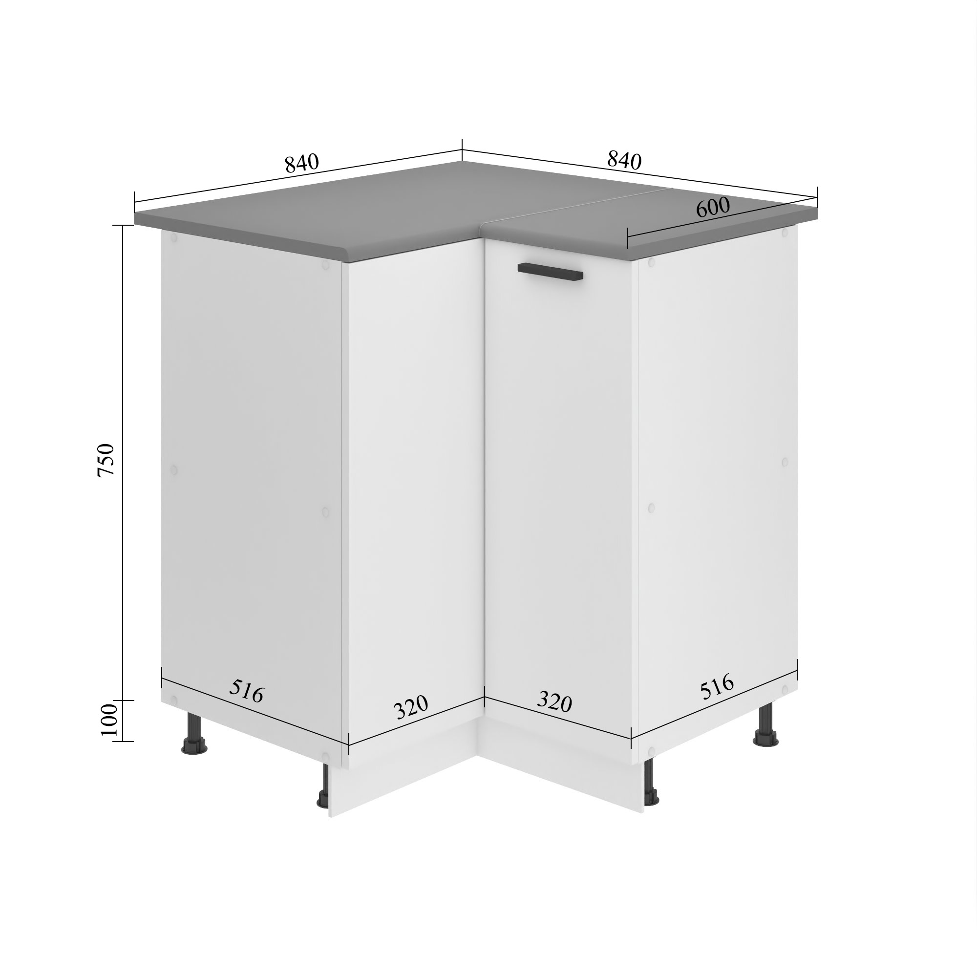 Meuble bas d'angle de cuisine 90 cm TOR SNP90/0/WT/WT/B/B1/PP
