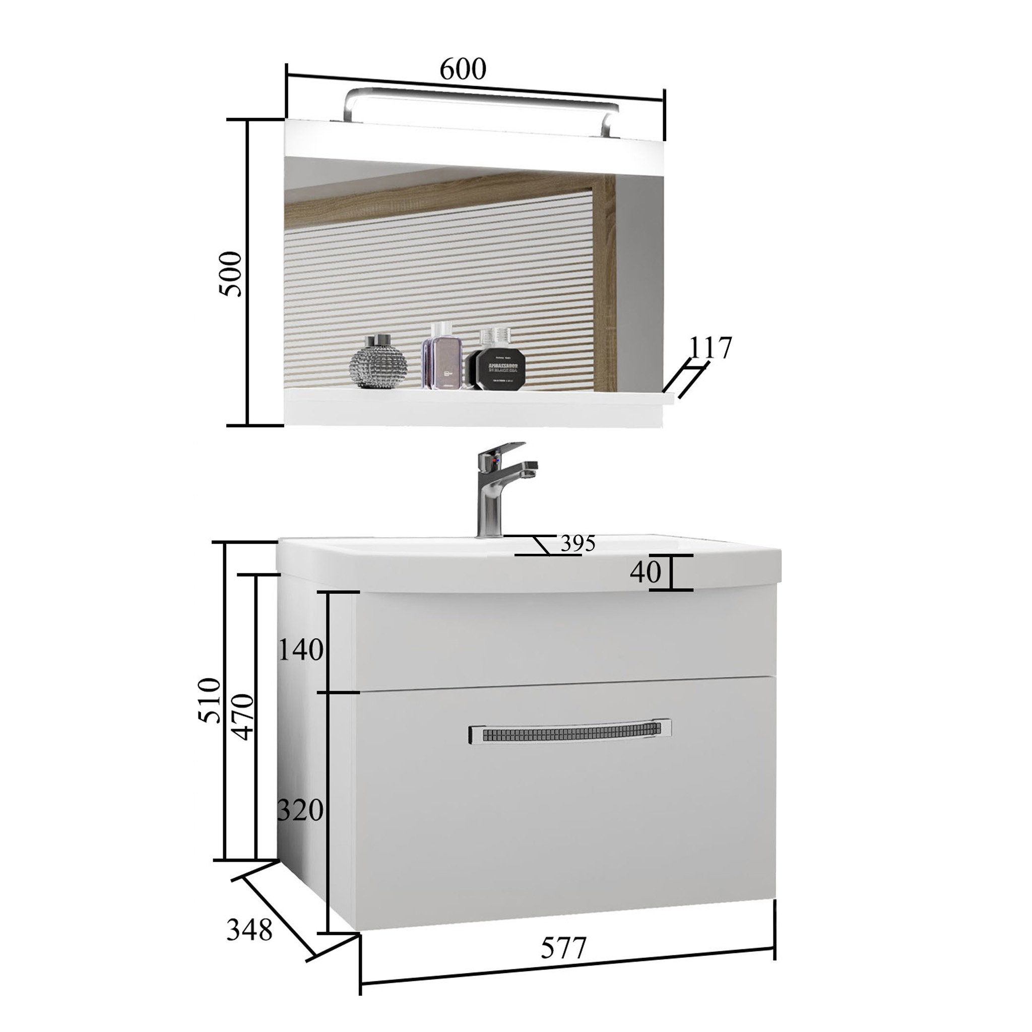 Ensemble de meubles de salle de bain Glamour 3 GLA M 1/0/W/SR/0/MB/PP