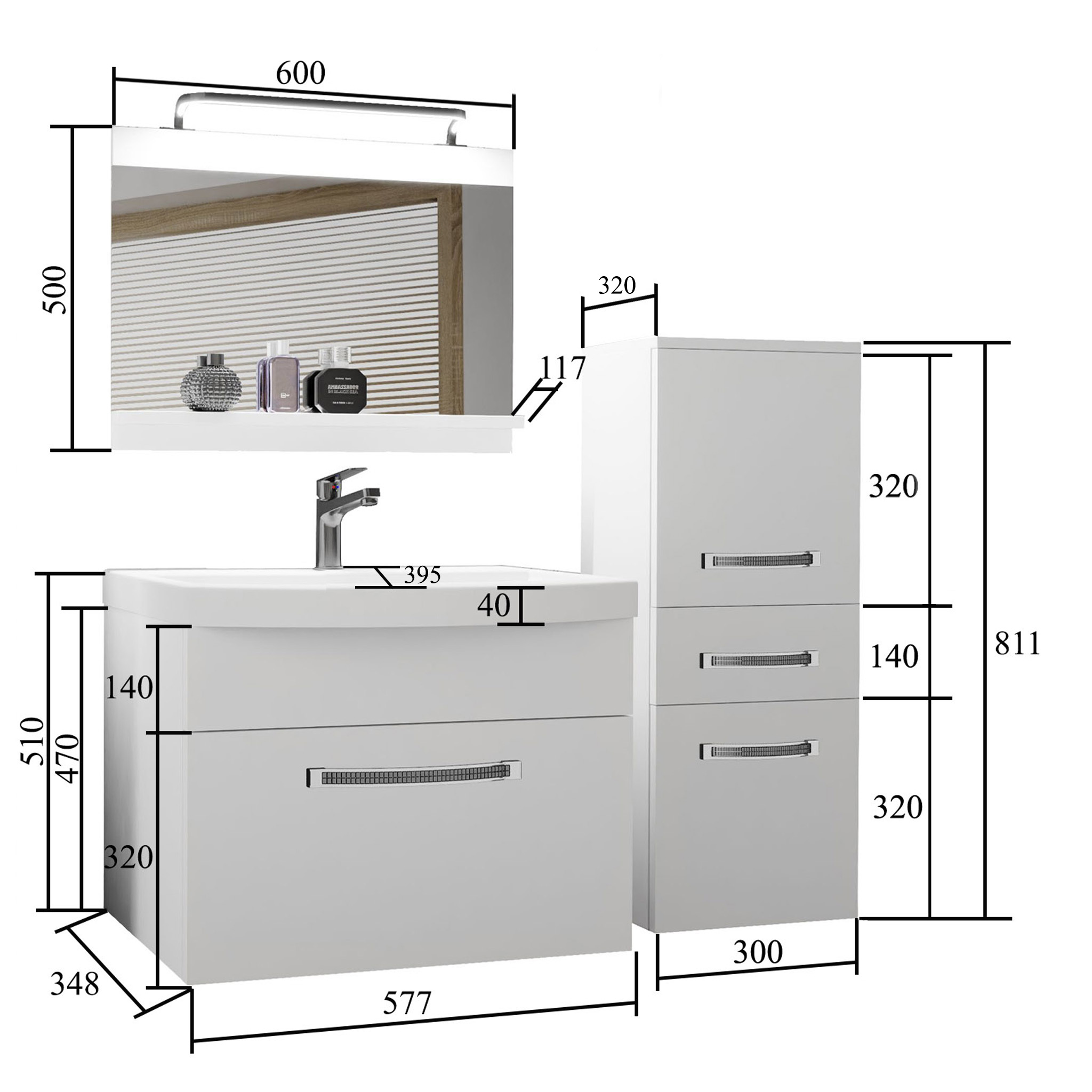 Ensemble de meubles de salle de bain Glamour 21 GLA M 2/0/W/HK/0/MB/PP