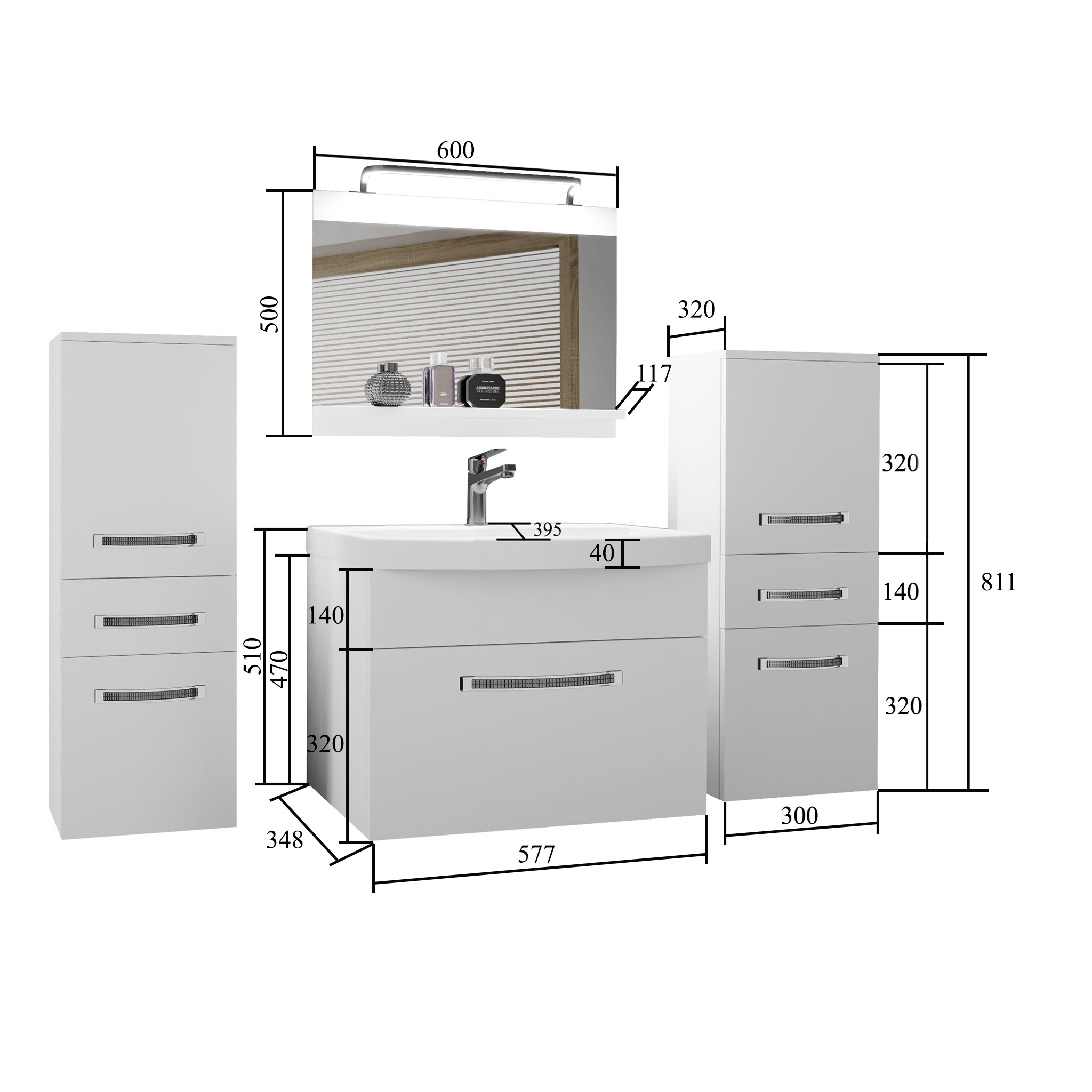 Ensemble de meubles de salle de bain Glamour 60 GLA M 4/0/W/SR/0/MB/PP