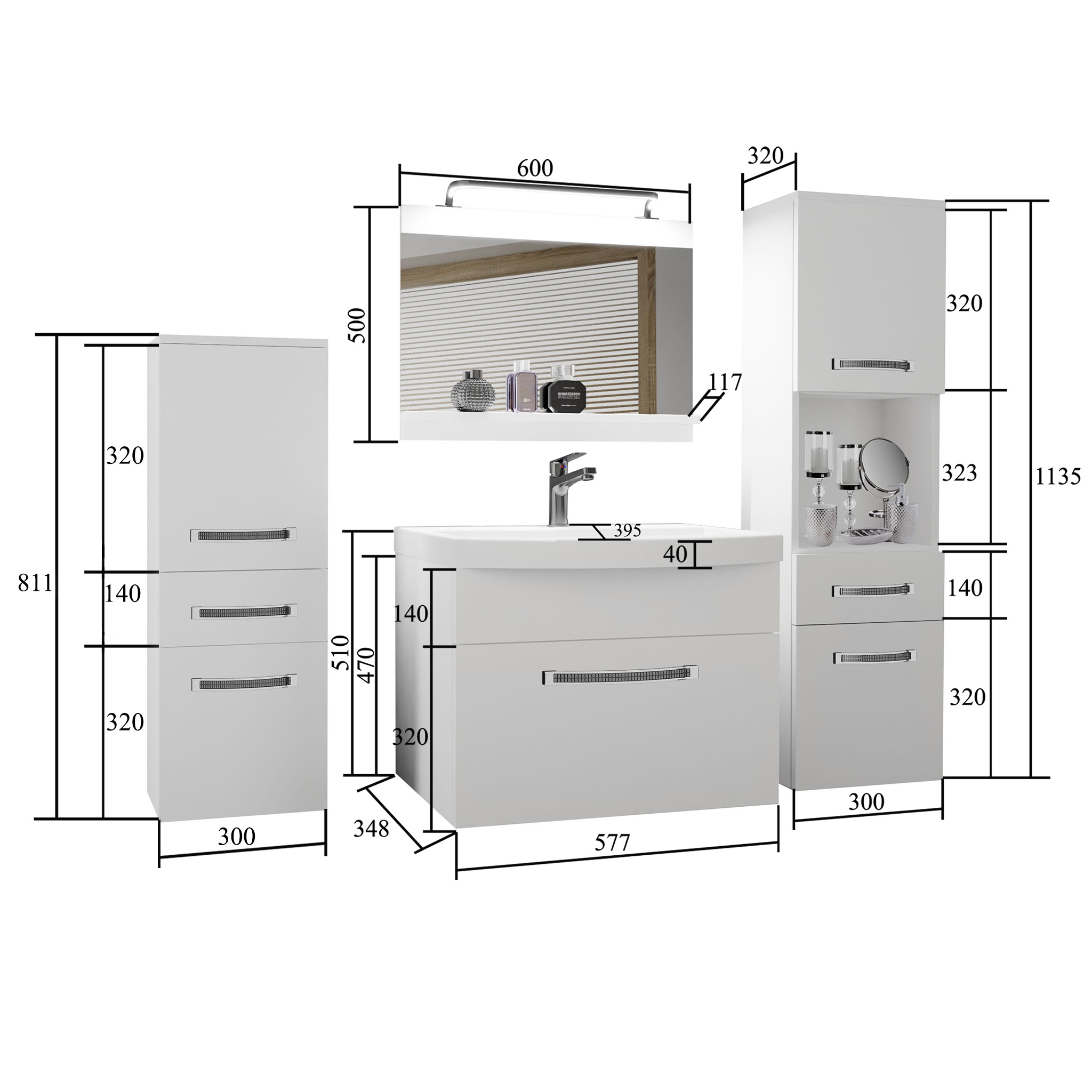 Ensemble de meubles de salle de bain Glamour 84  GLA P 5/0/W/WB/0/MB/PP