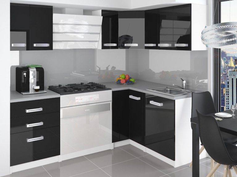 Meubles de cuisine 300 cm noir brillant avec plan de travail Fabricant INF ARMIN2/3/WT/B/0/B1