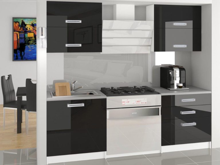 Meubles de cuisine 120 cm noir brillant avec plan de travail Fabricant INF ELEGANTA2/2/WT/B/0/B1