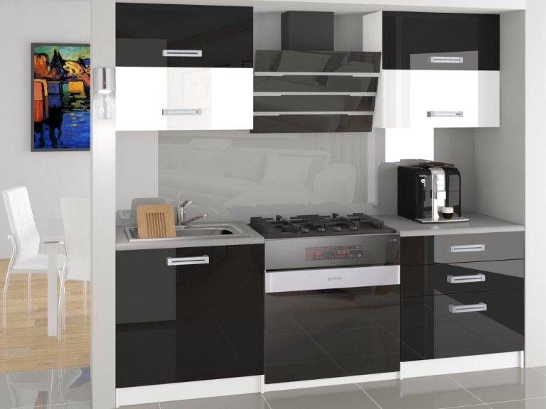 Meubles de cuisine 120 cm noir brillant blanc brillant avec plan de travail Fabricant INF ELEGANTA/2/WT/BWB/0/D