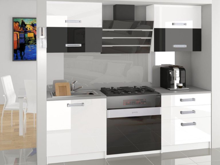 Meubles de cuisine 120 cm blanc brillant noir brillant avec plan de travail Fabricant INF ELEGANTA2/2/WT/WBW/0/B1