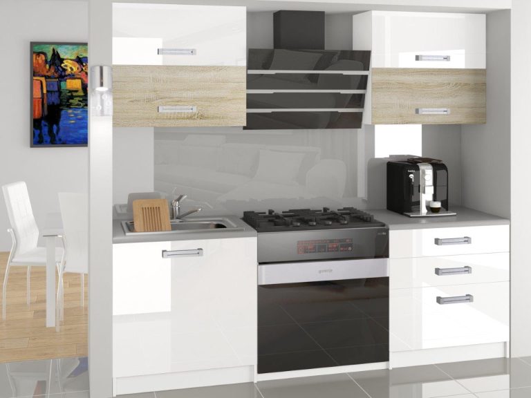Meubles de cuisine 120 cm blanc brillant chêne chêne wotan chêne sonoma avec plan de travail Fabricant INF ELEGANTA/2/WT/WDSW/0/D
