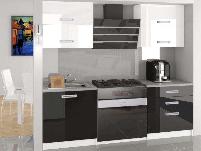 Meubles de cuisine 120 cm blanc brillant noir brillant avec plan de travail Fabricant INF ELEGANTA2/2/WT/WB/0/B1