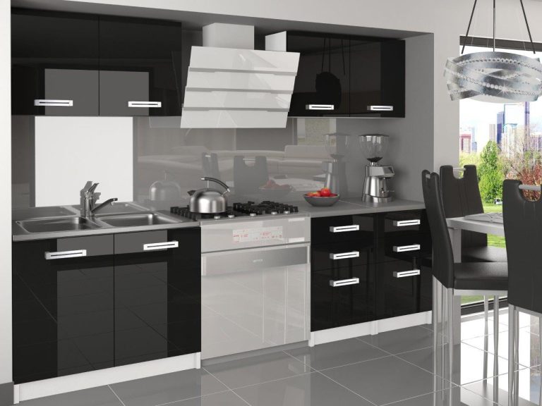Meubles de cuisine 160 cm noir brillant avec plan de travail Fabricant INF KOMPAKTO/3/WT/B/0/D